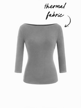 Cotton-blend Boat Neck Mid-length Sleeve Top
