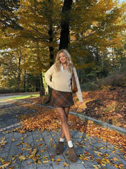 Cotton-blend Plaid Zipper Mid Rise Mini Skirt