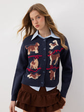 Knit Cute Dog Pattern Embroidery Oversized Cardigan