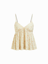 Ditsy Floral V-Neck Lace Trim Bowknot Oversized Cami Top