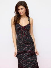 Floral V-Neck Lace Trim Bowknot Mermaid Maxi Dress