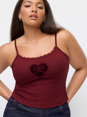 Cotton-blend Bowknot Heart Lace Trim Cami Top Curve & Plus