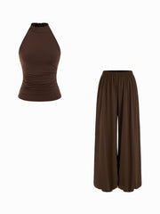 High Stretch Ruched Stand Collar Top & Mid Rise Jogger Pants Set