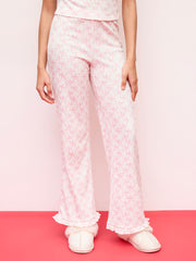 Jersey Round Neckline Bowknot Graphic Top & Straight Leg Trousers Loungewear Set
