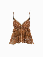 Chiffon Leopard V-neck Lace Trim Cami Top