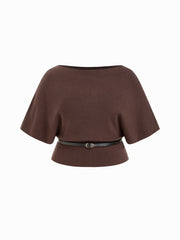Knit Boat Neck Batwing Sleeve Top With Belt Curve & Plus