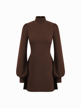 High Neck Ruffle Puff Sleeve Mini Dress