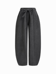 Corduroy High Rise Barrel-leg Trousers With Belt