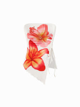 Floral Graphic Drawstring Asymmetrical Hem Bandeau Top