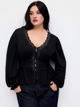 V-neck Lace Trim Blouse Curve & Plus