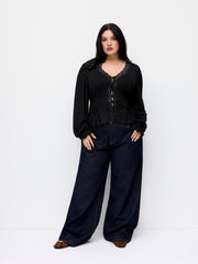 V-neck Lace Trim Blouse Curve & Plus