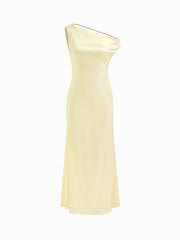 Satin Asymmetrical Neck Backless Maxi Dress