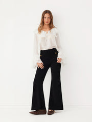 Corduroy Mid Rise Metal Button Flared Trousers
