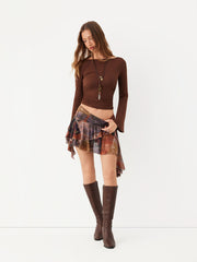 Mesh Floral Asymmetrical Hem Ruffled Layered Mini Skirt