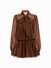Chiffon Leopard Print Stand Collar Ruffled Oversized Babydoll Mini Dress