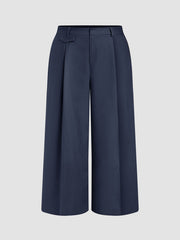 Linen-blend Mid Rise Solid Pocket Wide Leg Trousers Curve & Plus