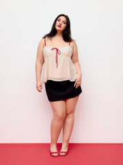 Expand Chiffon Polka Dot V-neck Lace Trim Bowknot Oversized Cami Top Curve & Plus