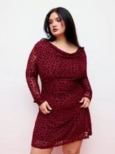 Mesh Heart Cowl Neck Bell Sleeve Flocking Mini Dress Curve & Plus