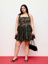 Floral Lace Halter Neckline Ruffled Flared Mini Dress Curve & Plus
