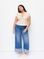 100% Cotton Floral V-neck Crop Blouse Curve & Plus