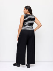 Striped Split Tank Top & Mid Rise Straight Leg Trousers Set Curve & Plus