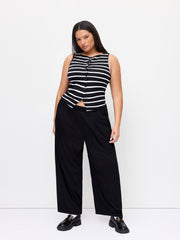 Striped Split Tank Top & Mid Rise Straight Leg Trousers Set Curve & Plus