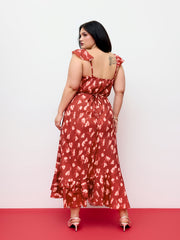 Chiffon Floral U-neckline Ruffle Hem Maxi Dress Curve & Plus
