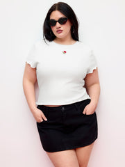 Cotton-blend Rose Embroidery Tee Curve & Plus