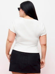 Cotton-blend Rose Embroidery Tee Curve & Plus