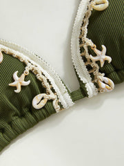 Halter Neckline Starfish Shell Knotted Tie Side Bikini Set