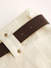 Mid Waist Solid Pleated Skort with Belt