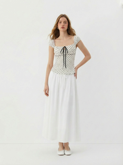 Square Neck Polka Dot Knotted Short Sleeve Top