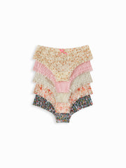 5 PCS Lace Mid Rise Lettuce Trim Bowknot Brief