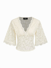 V-Neck Guipure Lace Bell Sleeve Cropped Top