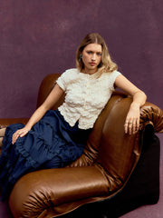 Jacquard Ruched Short Sleeve Blouse