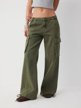 Cider Denim Low Rise Drawstring Wide Leg Cargo Jeans