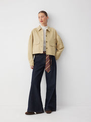 Cotton Collar Bowknot Oversized Jacket