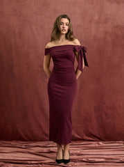 Asymmetrical Neck Mid Rise Bowknot Midi Bobycon Dress