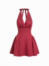 Halter Neck Pleated A-line Mini Dress