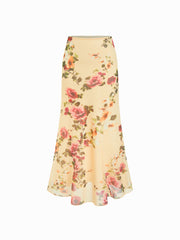 Floral Mesh Mid Rise Mermaid Maxi Skirt