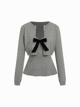 Knit V-neck High Rise Bowknot Button Matching set