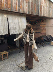 Fleece Funnel Neck Floral Oversized Jacket Vest