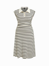 Striped Collar Ruched A-line Midi Dress Curve & Plus