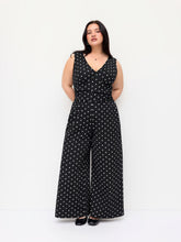 Cotton-blend V-neck Polka Dot Ruched Straight Leg Jumpsuit Curve & Plus