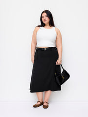 Mid Rise Zipper A-line Midi Skirt With Belt Curve & Plus