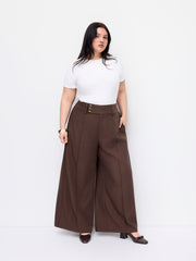 Mid Rise Metal Detail Wide Leg Trousers Curve & Plus