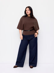 Knit Boat Neck Batwing Sleeve Top With Belt Curve & Plus