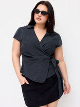Collar Striped Knotted Blouse Curve & Plus