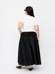 Mid Rise Ruched Drawstring Flared Maxi Skirt Curve & Plus