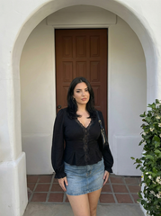 V-neck Lace Trim Blouse Curve & Plus